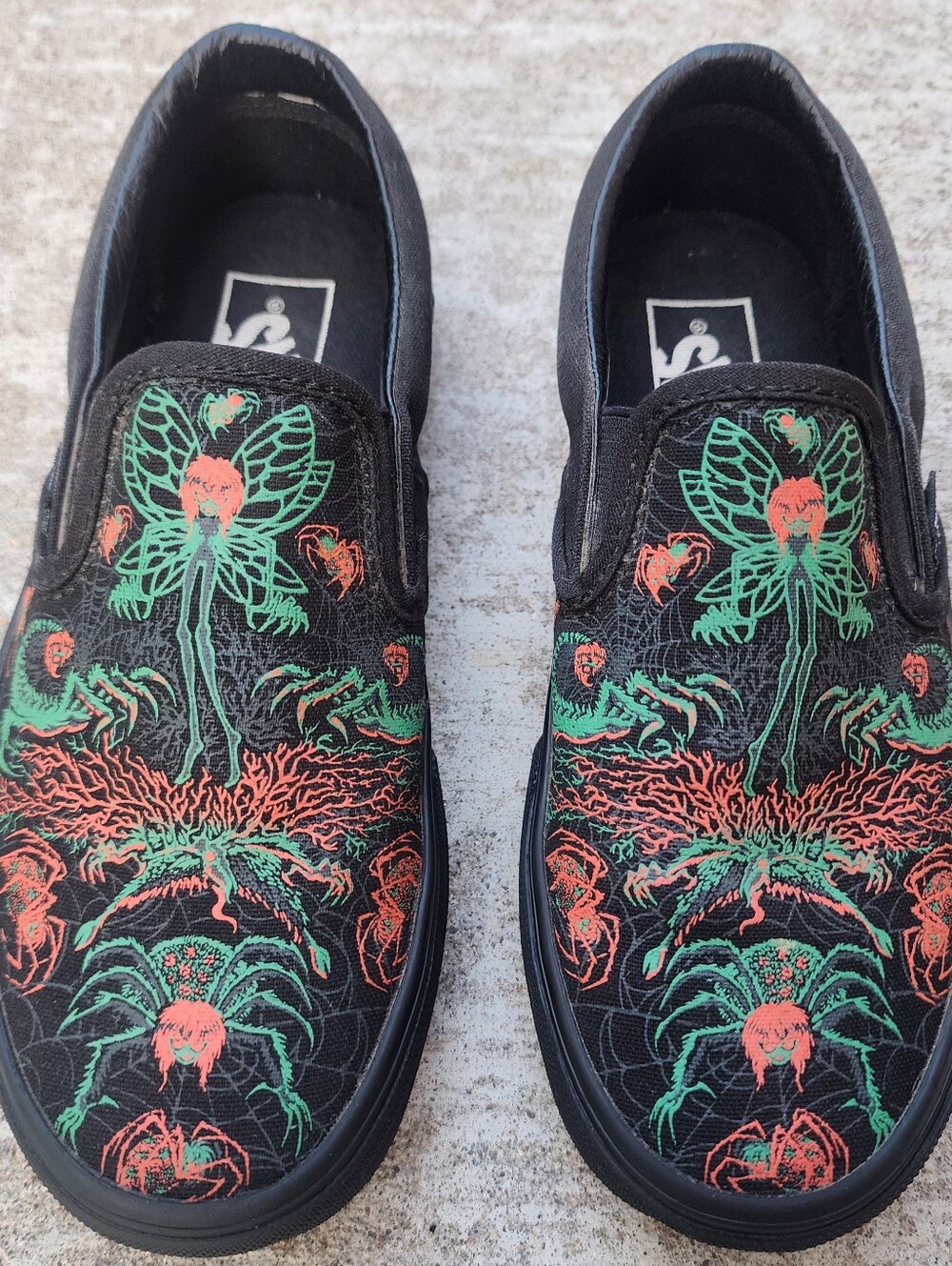 Vans Slip On Evil Omen Glow N Dark, Dark Fairy Goth Sneakers Men's 3.5 Womens 5